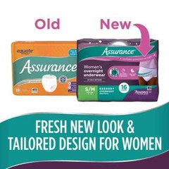 64 Count (4x 16) Assurance Women’s Incontinence Underwear Overnight Size S/M