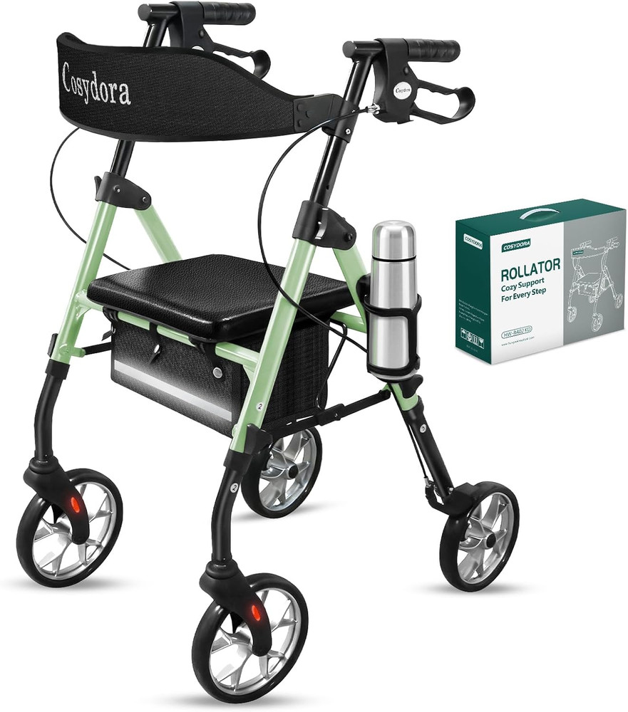 Ultra Lightweight Rollator Walker for Seniors with Seat – Sage Green