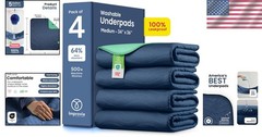 Durable Washable Incontinence Underpads – 34″x36″ Heavy Absorbency, Pack of 4