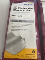 Stryker Sage 6 Cloths X 3 Packs 2% Chlorhexidine Gluconate Pre-op Prep Wipes NEW