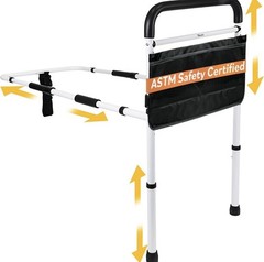Vaunn Medical Adjustable Bed Assist Rail with Handle and Hand Guard