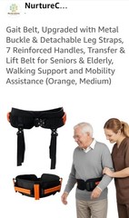 Gait Belt, Upgraded with Metal Buckle & Detachable Leg Straps, 7 Handles-Med