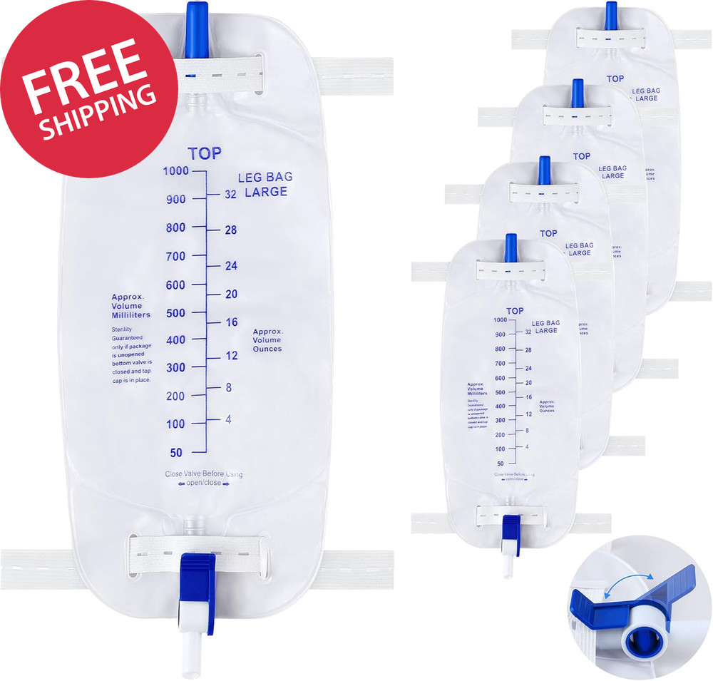 5 Pack 1000Ml Leg Bag Urinary Drainage Bag with anti Reflux Valve, 33.8Oz Large
