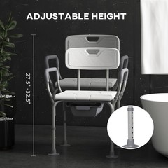 3-in-1 Shower Chair with Back and Arms, Height Adjustable Bedside Commode