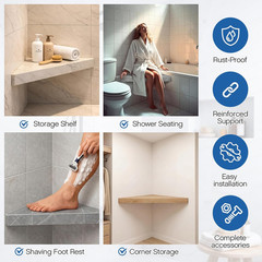 Floating Corner Shower Bench Kit, 17″ X 17″ X 24″ Wall Mounted Shower Seat Shelf