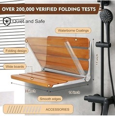 Teak Folding Shower Seat Wall Mounted, Foldable Shower Bench, 400lbs Max, 16″