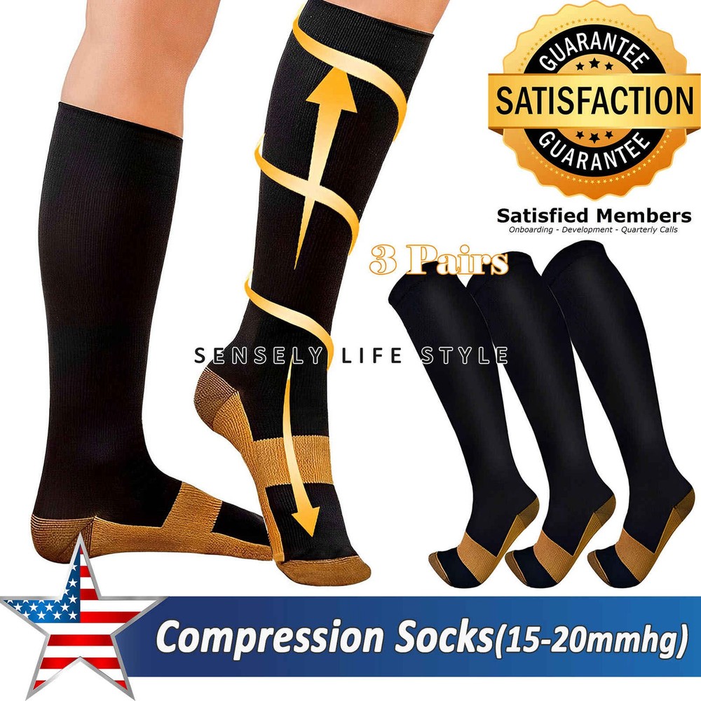3/6 Pares Medias de Compresión Talla Grande, Pantorrilla Ancha, 15-20mmHg