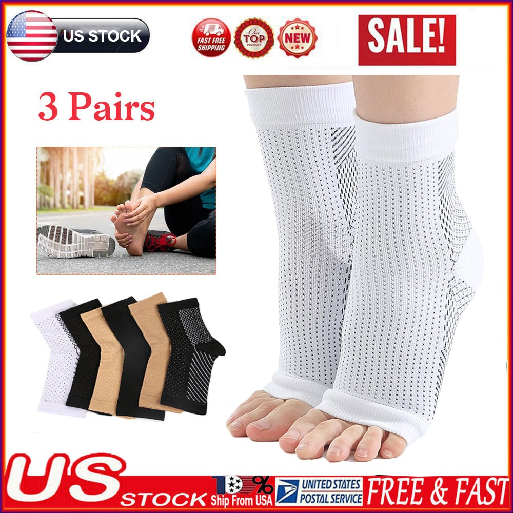 3Pairs Ankle Compression Socks Brace Support Plantar Fasciitist Men Women
