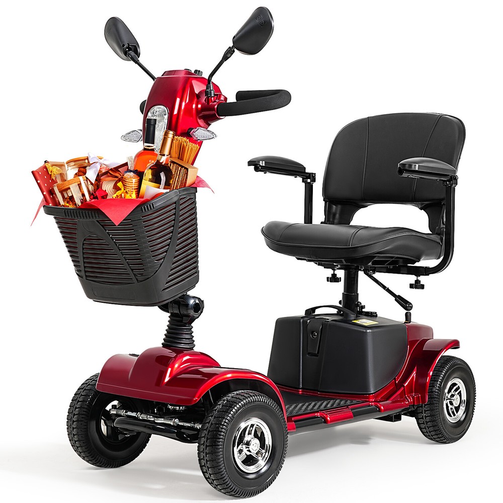 4 Wheels Mobility Scooter Electric Big Space for Overweight Adult W/ Rear Mirror