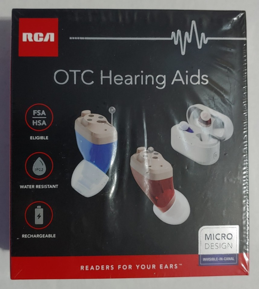 RCA RSH30BG Rechargeable OTC Hearing Aids Pair In-Ear with Case&Accessories