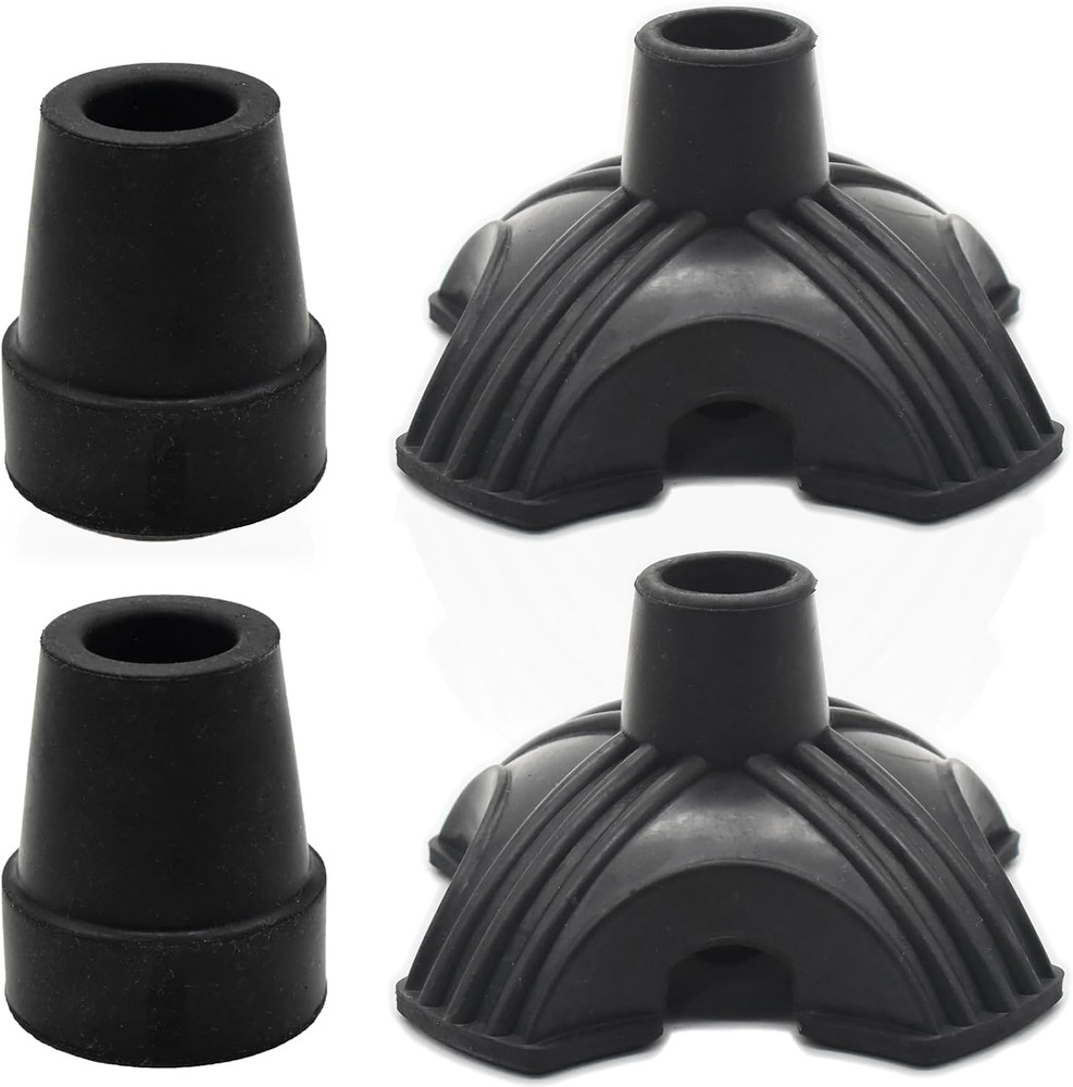 1/2′, 3/4′, 7/8′ Walking Cane Tips 4 Pack Set, No-Slip Quad Cane Replacement of