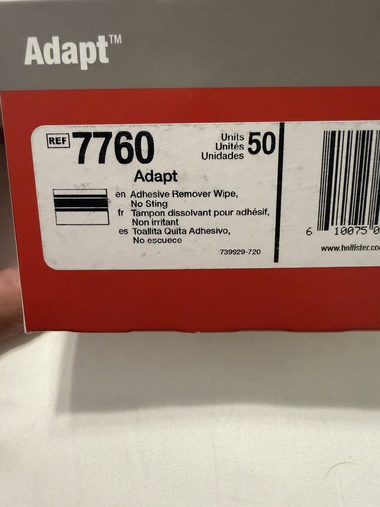 Hollister Adapt 7760 No Sting Adhesive Remover Wipes 50ct Exp.2026-08-01