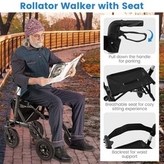 All-Terrain Rollator Walker with Pneumatic Tires, Foldable, Adjustable Height, S