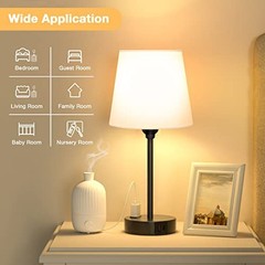 Set of 2 White Bedside Lamps – USB C Nightstand – Bedroom Lamp