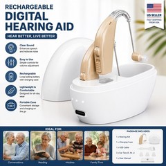 Rechargeable Digital Hearing Aids for Seniors Noise Reduction Charging Case