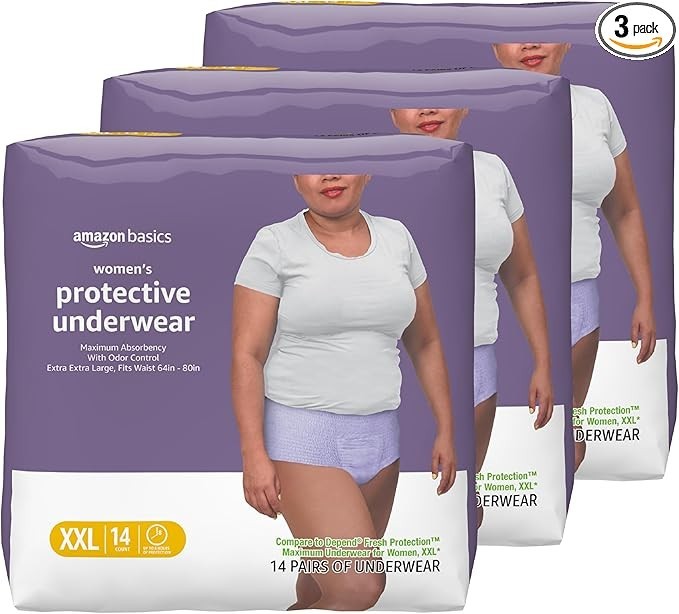 Amazon Basics Incontinence & Postpartum Underwear for Women, 2XL 42Count