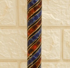 Handcrafted Ebony Wood Walking Cane 37″ Amber and Lapis Inlay Stick Round Handle