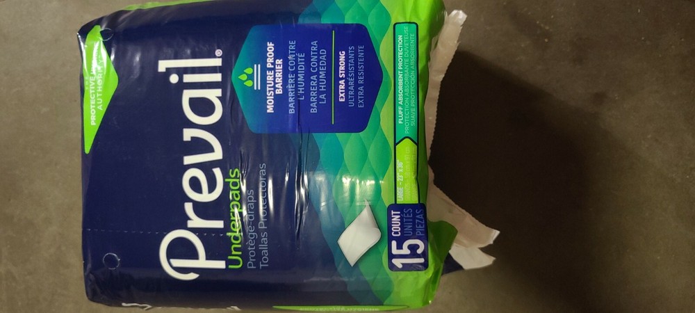 Prevail incontinent bed pads, 15 count, size large 23″x36″, new never opened.