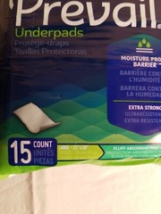 Prevail Underpads Size large, 15 Count, moisture proof barrier, extra strong