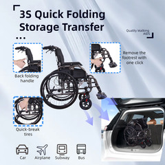 Foldable 37lb Wheelchair Aluminium Multi-functional Manual Medical Transport FDA