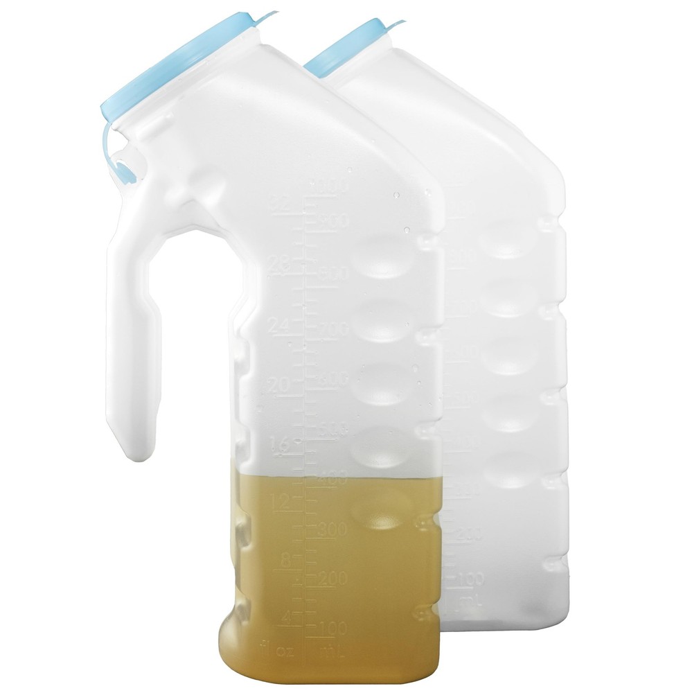 Male Urinal Glow Dark Lid 2 Bottles 32 Oz Portable Urine Collection Bedside