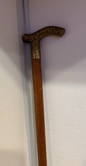 Vintage Wood & Solid Brass Derby Scroll Cane Walking Stick 35″ # 7196