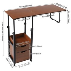 Overbed Table w/ Wheels, Movable Bedside Table, Height Adjustable Over Bed Desk
