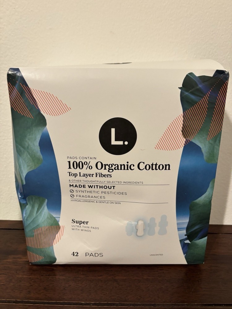 L. Ultra Thin Pads for Women, Organic Cotton Top Layer, Super , 42 ct