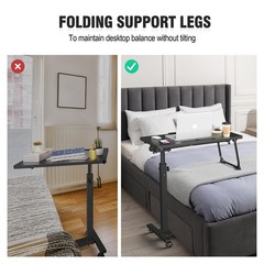Adjustable Overbed Bedside Table, Hospital Bed Table with Wheels, Portable Ro…