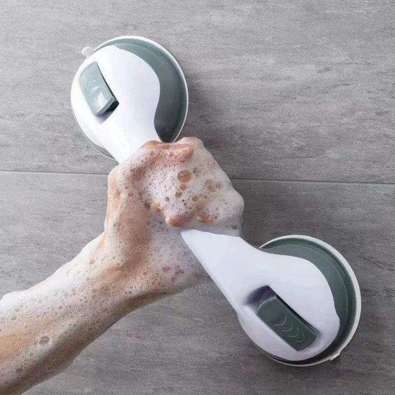 Nail-Free Suction Cup Grab Bar Wall Mounted Glass Door Handle Bathroom Sliding