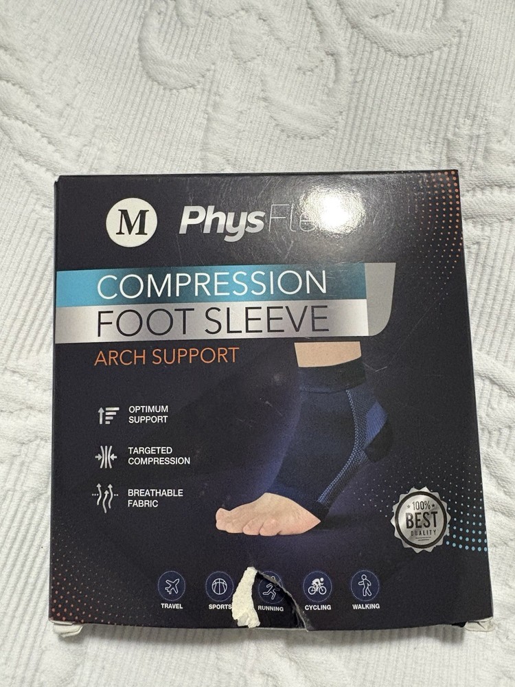 PhysFlex Compression Foot Sleeve Arch Support Breathable Black Size M
