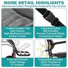 Irtme Ultra Lightweight Foldable Wheelchair，Carbon Steel Frame/Honeycomb Wheels