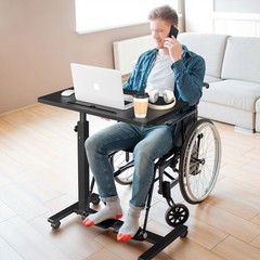 Adjustable Overbed Bedside Table, Hospital Bed Table with Wheels, Portable Ro…