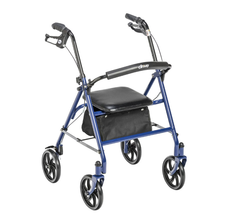 Drive Medical Four Wheel Rollator Rolling Walker with Fold Up Removable Back Sup
