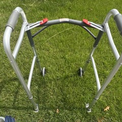 Foldable Adjustable Height Walking Frame Walker, 2-Wheel Aluminum, Silver/Gray