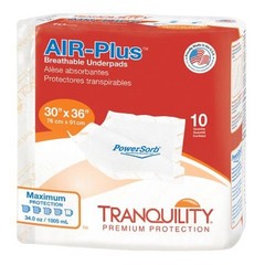 Tranquility Air Plus Breathable Underpad 30×36″ Polymer Peach Heavy Absorb 10 Ct