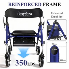 Cosydora Rollator Walkers for Seniors with Seat, 15 Lbs Ultra Navy Blue