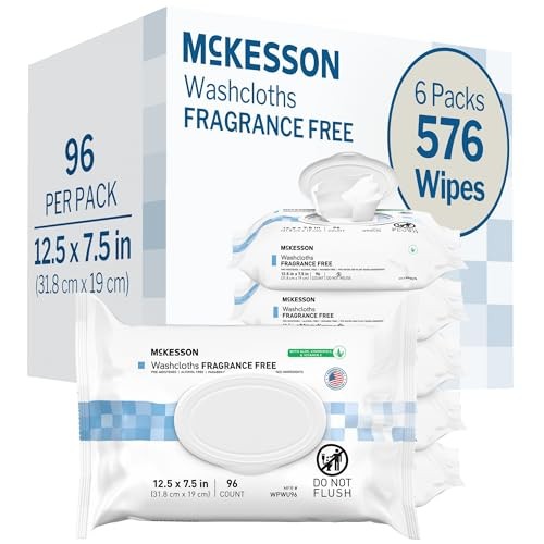 McKesson Washcloth Wipes, Unscented – Disposable Wet Wipes for Adults, 576 Total