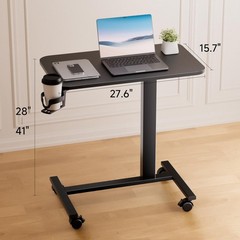 COMHOMA Adjustable Overbed Bedside Table with Lockable Wheels, Pneumatic Mobi…