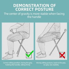 Folding Walking Cane with Seat – Adjustable Height, 440 lbs Capacity, Frosted Ha
