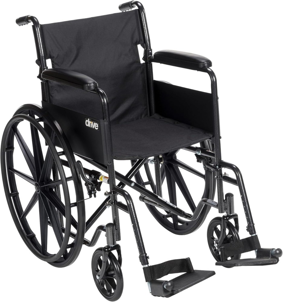 Drive Medical Silver Sport 1 Folding Transport Wheelchair – Black
