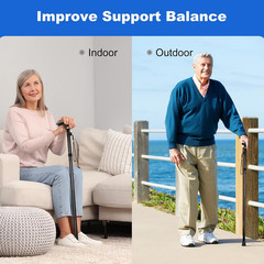 Folding Cane – Adjustable Height Walking Stick with T Handle & Wrist Strap