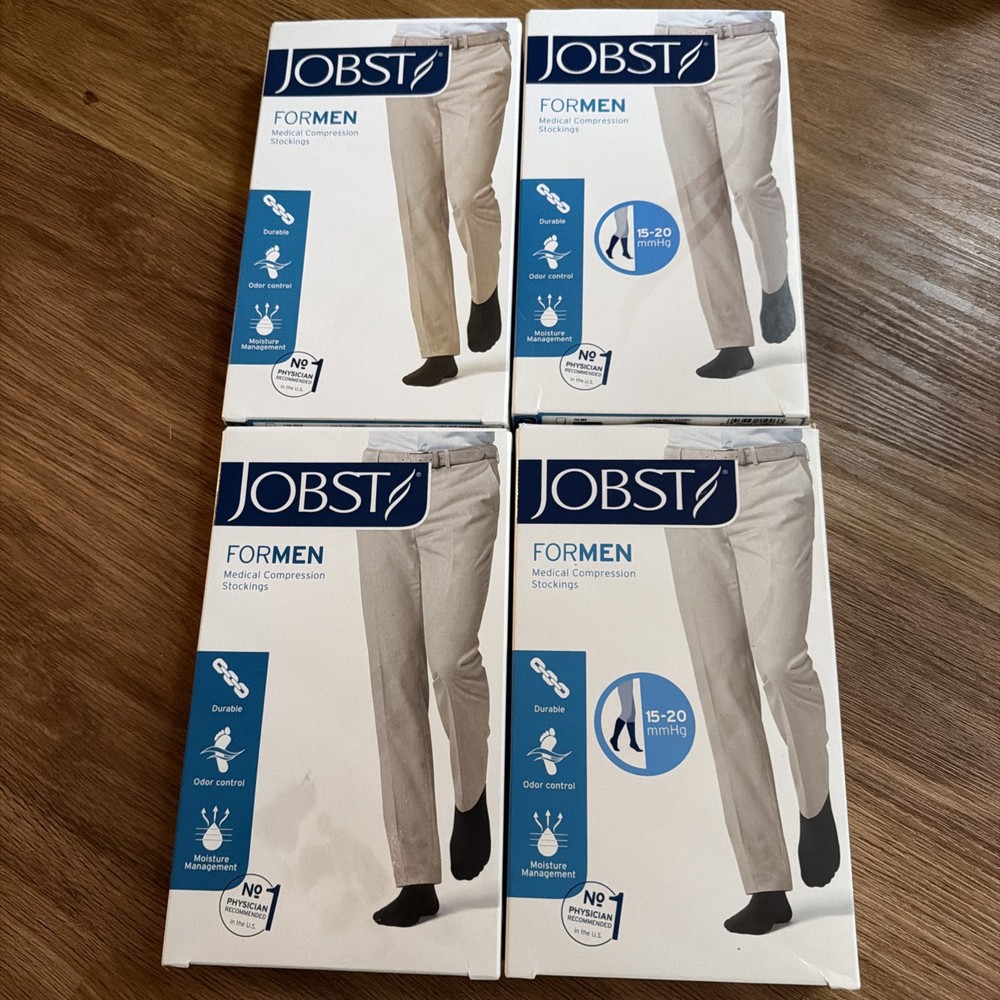 4- Jobst Men Compression Socks 15-20 mmHg Knee High CT X-Large Black Brand New