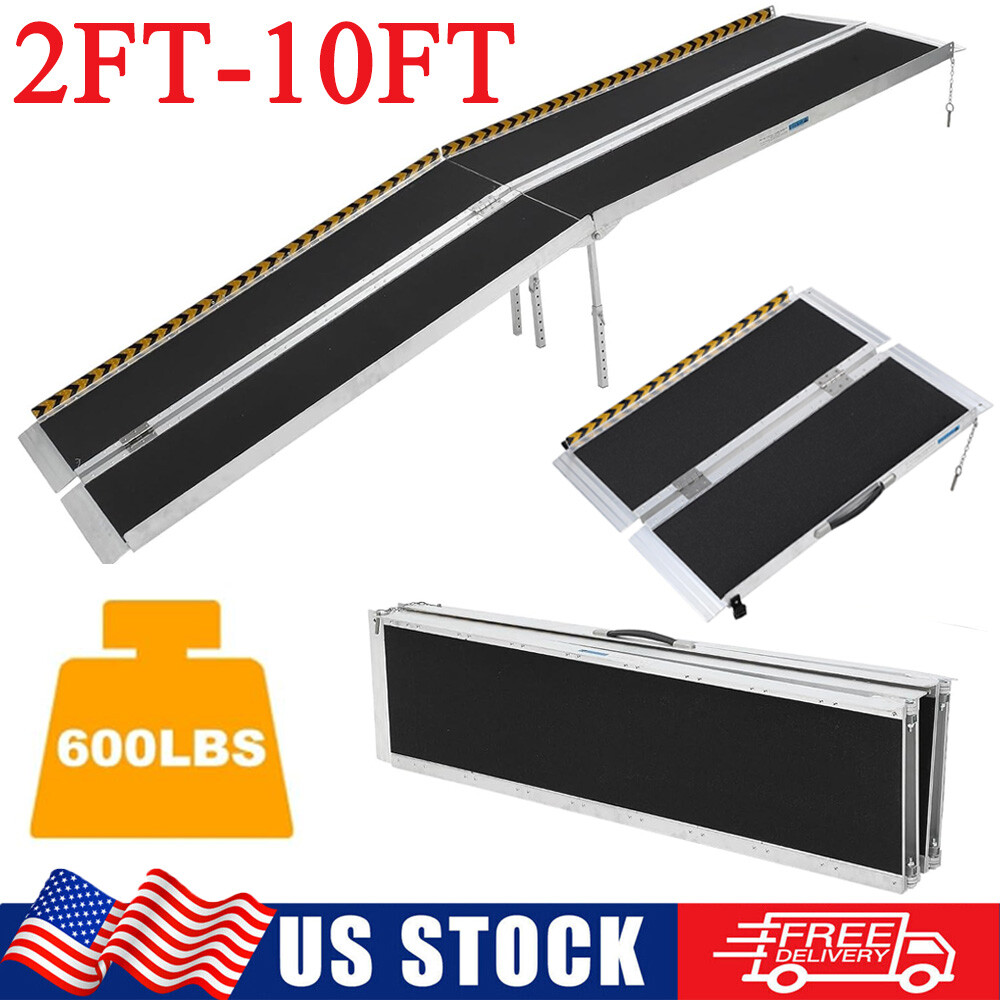 2ft-10ft Folding Wheelchair Ramps Aluminum Scooter Mobility Ramp Non-Slip 600LBS