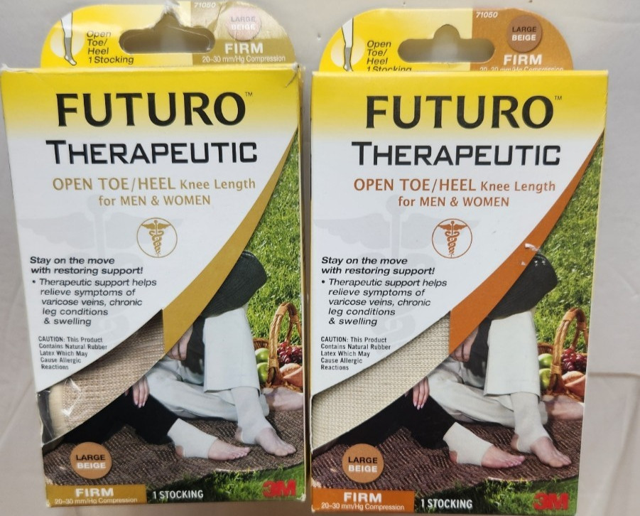 Lot of 2 3M Futuro Therapeutic Knee Length Compression Stocking Large Beige