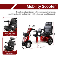 1000W 4-Wheel Heavy Duty Adjustable 3-Seat Electric Power Mobility Scooters