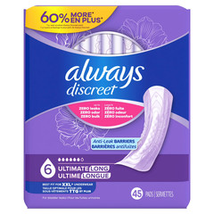 2 Pack Always Discreet Women Pads 45Ct Extra Heavy Absorbency Long