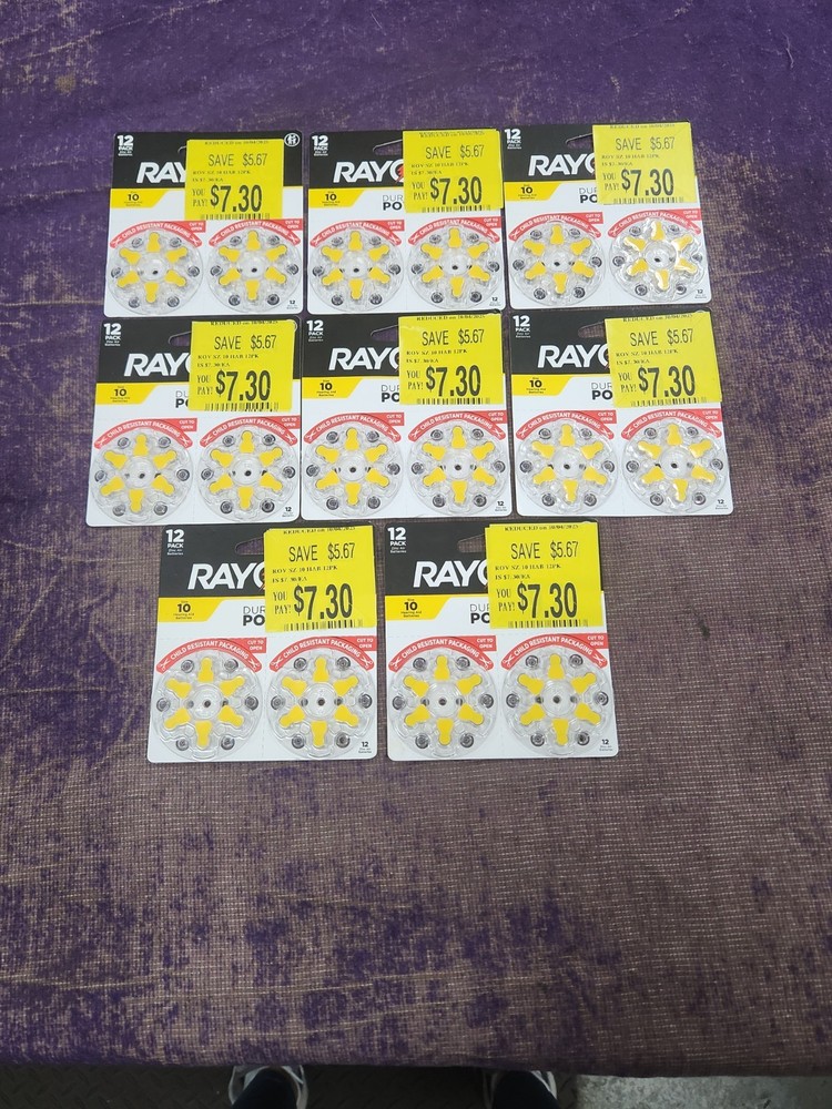 Lot of 8 Rayovac Size 10 Hearing Aid Batteries (12 Pack) Batteries