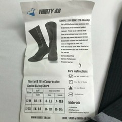 Thirty 48 Elite Long Compression Socks. Hiking Backpacking. New NWT. Black.