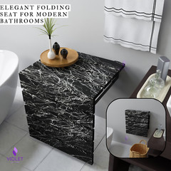 Marble Pattern Wall Mounted Folding Handmade Premium Teak Wood Seat